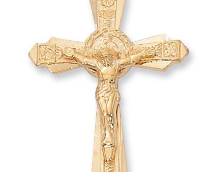 Deluxe Large Gold Over Sterling SIlver Crucifix Necklace 24 Inch Chain Hot on Sale