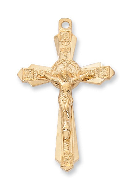 Deluxe Large Gold Over Sterling SIlver Crucifix Necklace 24 Inch Chain Hot on Sale