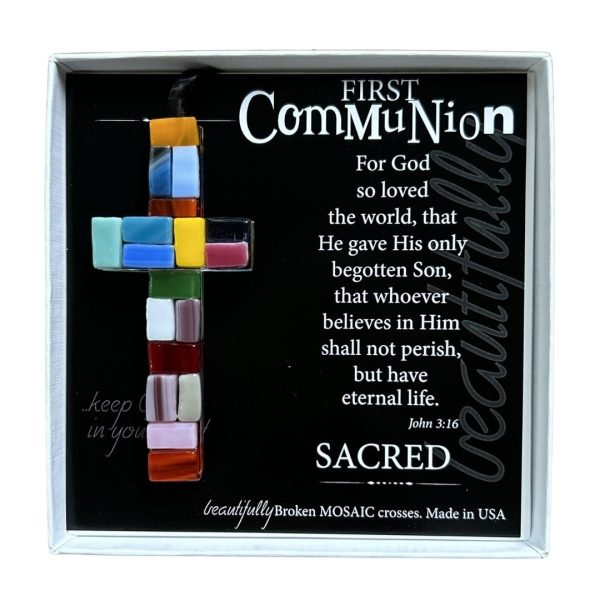 First Communion Cross: Handmade Glass - 3 Color Options Cheap