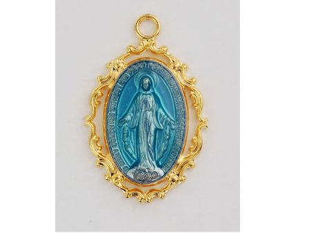 Enameled Fancy Blue GF Miraculous Medal Necklace on Sale