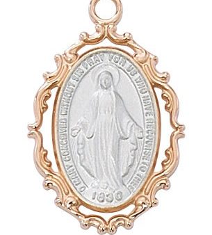 Medium Fancy Rose Gold & Sterling Silver Two Tone Miraculous Medal Necklace For Discount