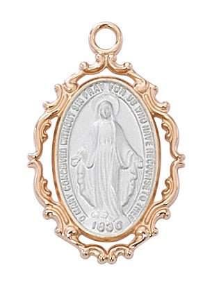 Medium Fancy Rose Gold & Sterling Silver Two Tone Miraculous Medal Necklace For Discount