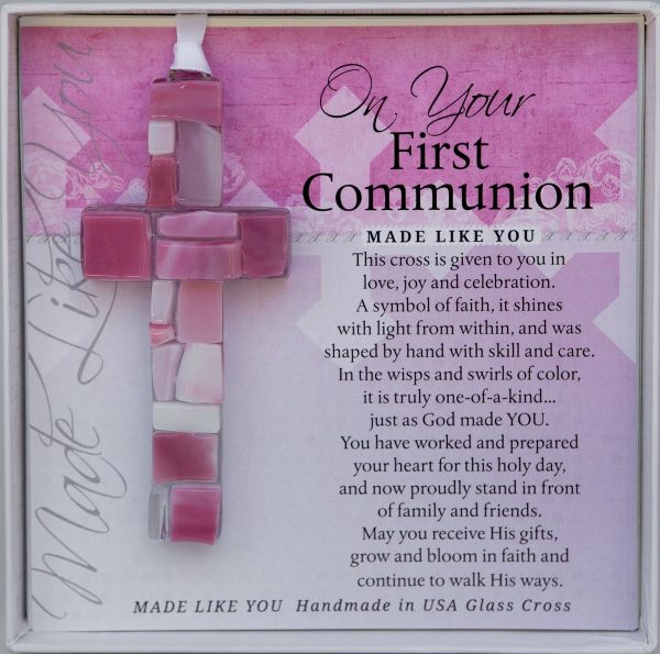 First Communion Cross: Handmade Glass - 3 Color Options Cheap