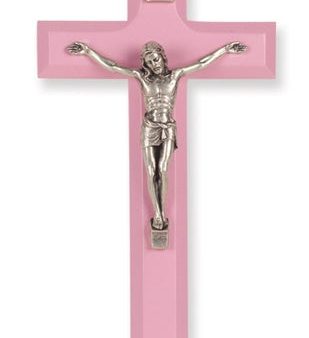 7  Pink Wood Crucifix with Silver Corpus on Sale