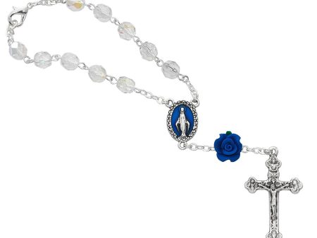 Crystal Auto Rosary with Blue Rose For Sale