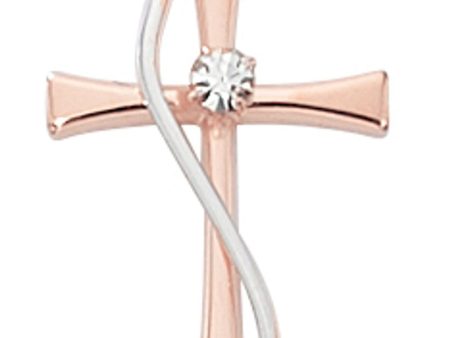 Polished Rose Gold Small Cross With Stone Necklace on Sale