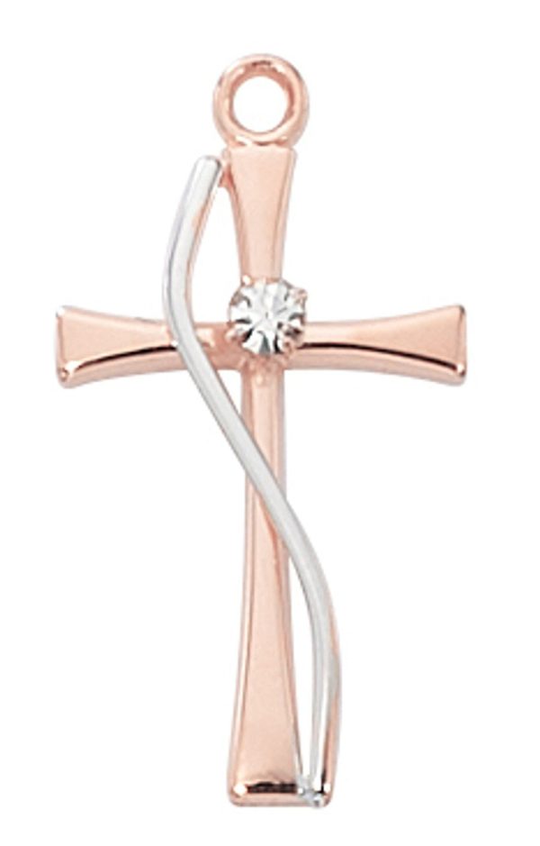 Polished Rose Gold Small Cross With Stone Necklace on Sale