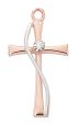 Polished Rose Gold Small Cross With Stone Necklace on Sale