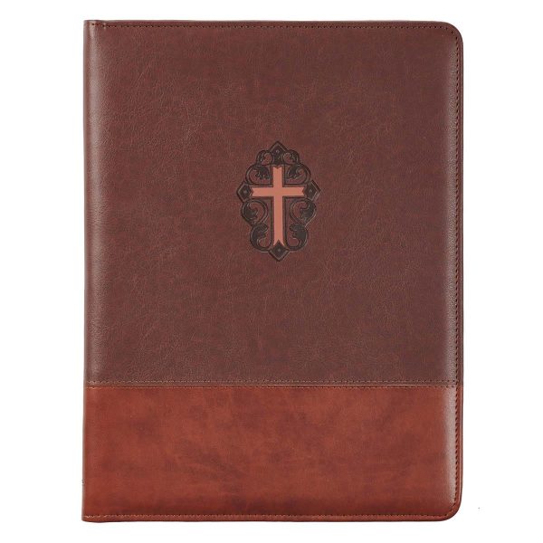 John 3:16 Cross Two-tone Brown Faux Leather Portfolio Folder Online Hot Sale