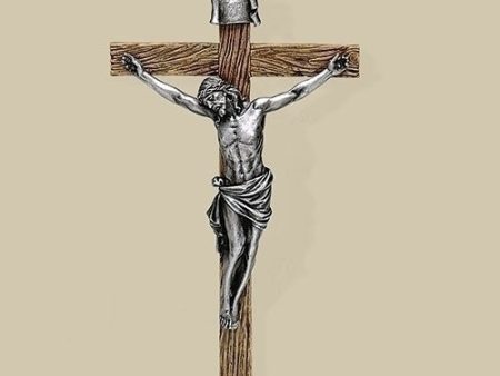 13.25” Carved Resin Crucifix with Antique Silver Corpus For Sale