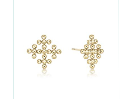 E Newton Classic Beaded Signature Cross Encompass Stud - Gold Sale