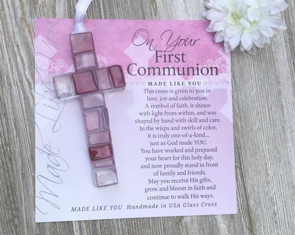 First Communion Cross: Handmade Glass - 3 Color Options Cheap