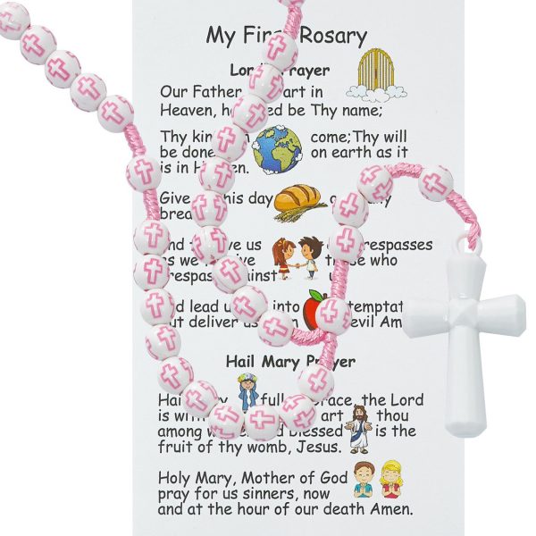 Kids Pink Cross Rosary For Cheap