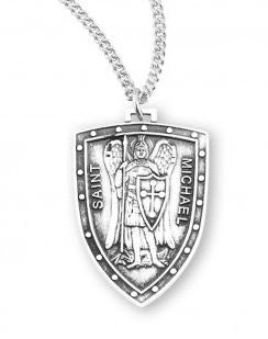 SS St Michael The Archangel Shield 18 Inch Chain Sale