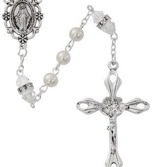 6MM Pearl & Crystal Rosary Miraculous Medal Center Online