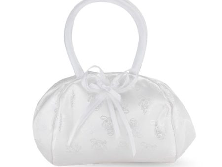 White Satin Chalice Brocade First Communion Purse With Bow on Sale