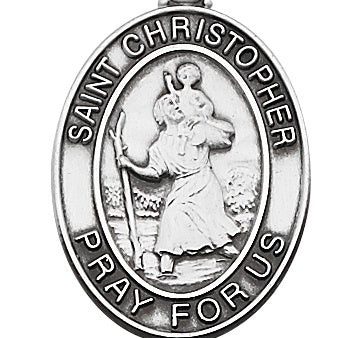 St Christopher SS Large Oval Medal Necklace on Sale