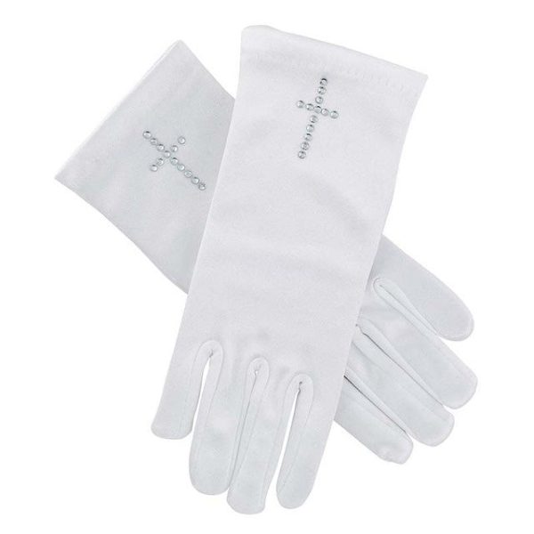 Pearl Cross First Communion Satin Gloves Online Hot Sale