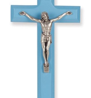 Blue Wood Cross With Silver Corpus Supply