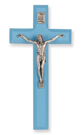 Blue Wood Cross With Silver Corpus Supply