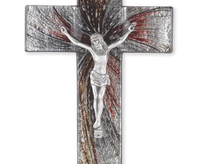 10   Shimmering Glass Crucifix Pewter Corpus Online now