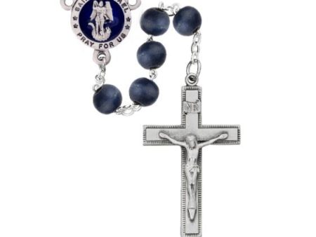 8MM Blue Wood & Pewter St Michael Rosary For Sale