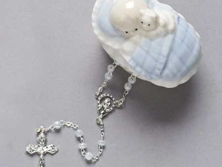 Blue Baby Porcelain Keepsake Box with Rosary For Discount