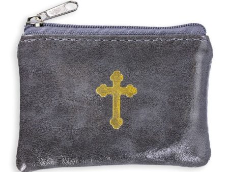 Pewter Leatherette Zipper Rosary Pouch Hot on Sale