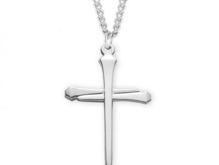 SS Large Spike Nail Cross Necklace 24 Inch Chain Hot on Sale