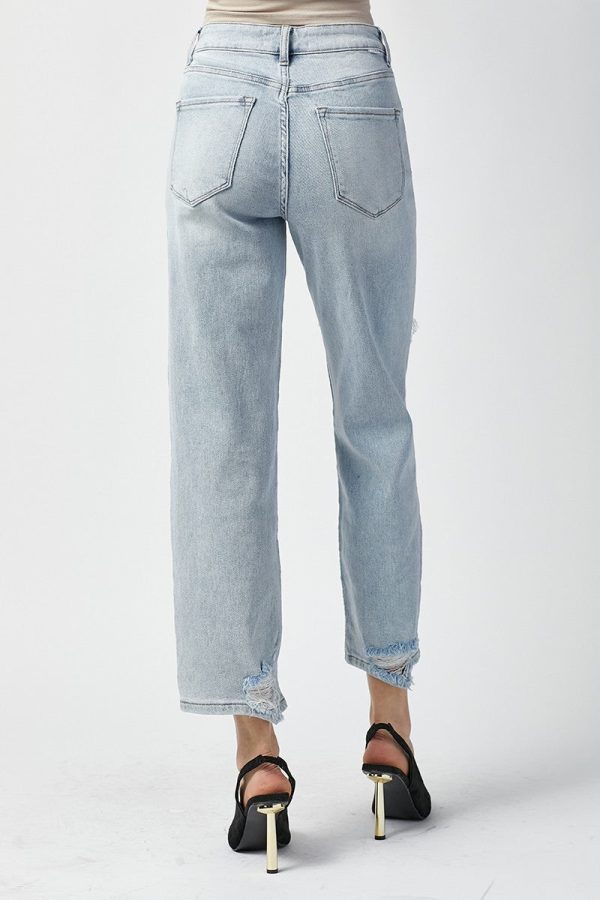 Risen High Rise Distressed Straight Jeans - Light Sale