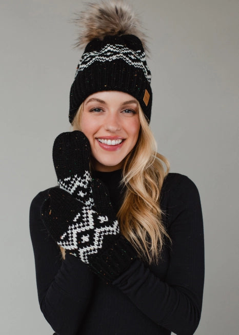 Black & Speckled Pattern Pom Hat Discount