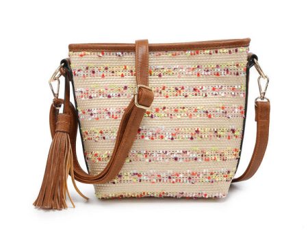 Straw Crossbody w  Tassel - Multi Stripe For Discount