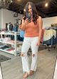 Risen White High Rise Straight Crop Jeans on Sale