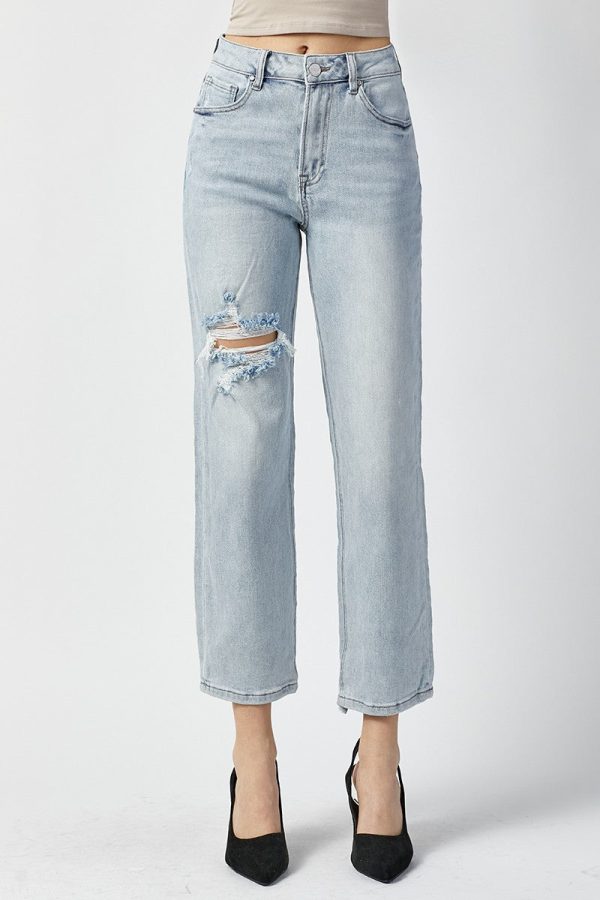 Risen High Rise Distressed Straight Jeans - Light Sale