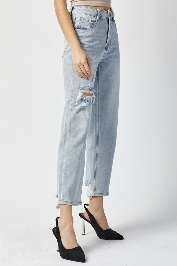 Risen High Rise Distressed Straight Jeans - Light Sale