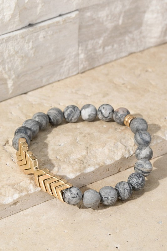 Chevron & Stone Bracelet - Crazy Jasper Discount