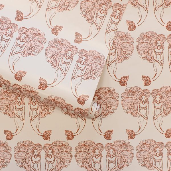 Block Print Mermaids Peel and Stick Wallpaper For Sale