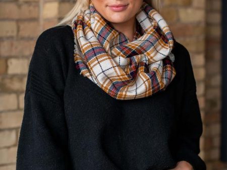 Cream and Mustard Plaid Infinity Scarf Online