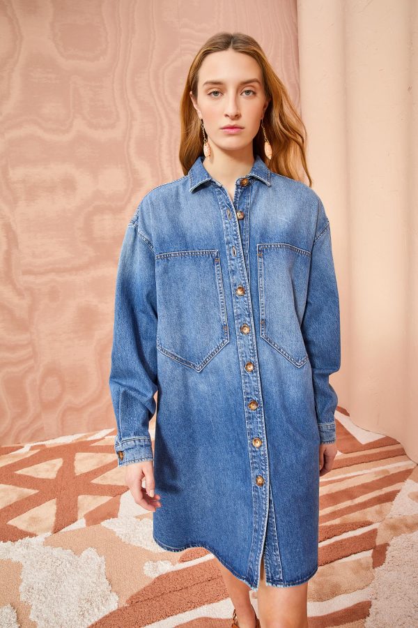 The Valerie Dress - Danube Medium Indigo Wash For Sale