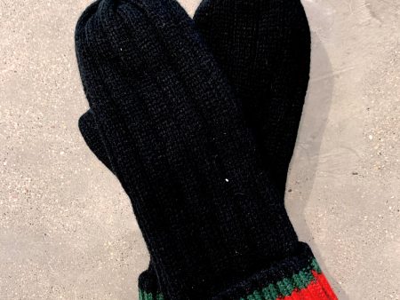 Black With Red and Green Striped MIttens Fashion